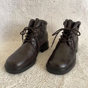 Girly Grunge Cottagecore Brown Leather Lace Up Ankle Boots Chunky Heel Prarie